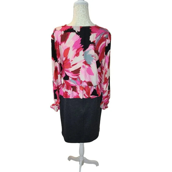 Halogen Size Medium Floral Long Sleeve Retro Polyester Blouse with Elastic Waist - Picture 4 of 8